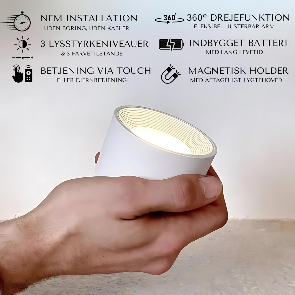 Lights of Sweden – Rechargeable 360° Rotating Wall Light